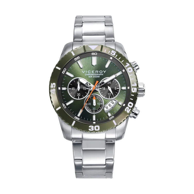 Reloj caja bitono de acero IP verde 20 ATM, brazalete de acero, movimiento cuarzo 401457-67