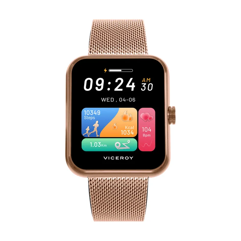 Reloj Smart de alumino con malla milanesa de acero IP dorado 41165-70