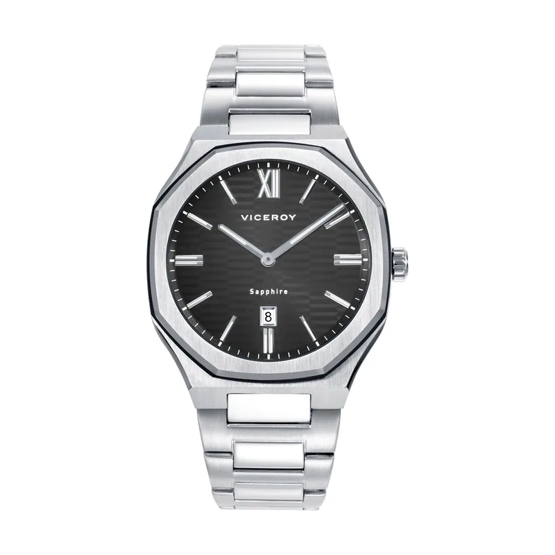 Reloj colección Laura Escanes caja de acero con doble bisel en acero e IP negro negro con cristal zafiro 10 ATM y brazalete de acero con movimiento 45009-53