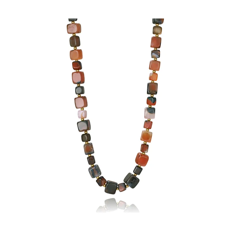 Collar de acero Ip dorado con piedras naturales 75410C01011