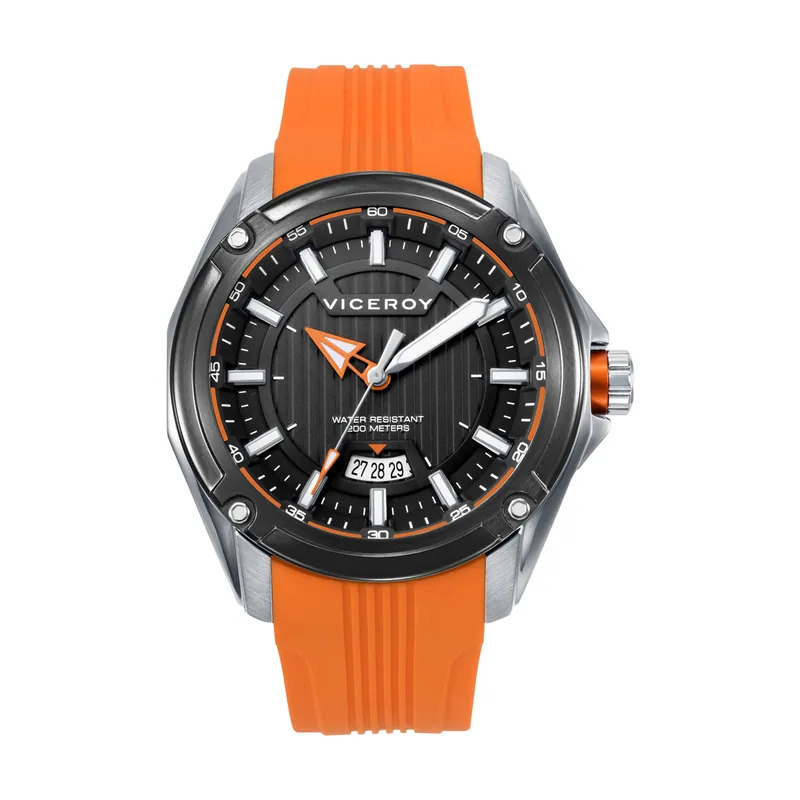 Reloj caja bitono acero e IP negro 20 ATM, correa de silicona naranja, movimiento cuarzo 401437-57