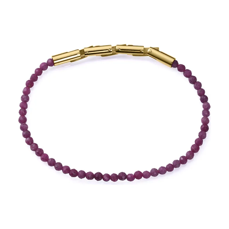 Pulsera de acero Ip dorado con piedras de rubíes naturales 14350P09017