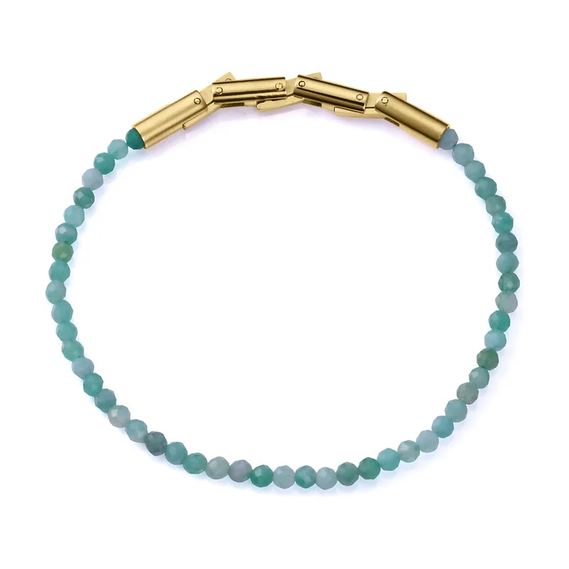 Pulsera de acero Ip dorado con piedras de esmeralda naturales 14350P09016