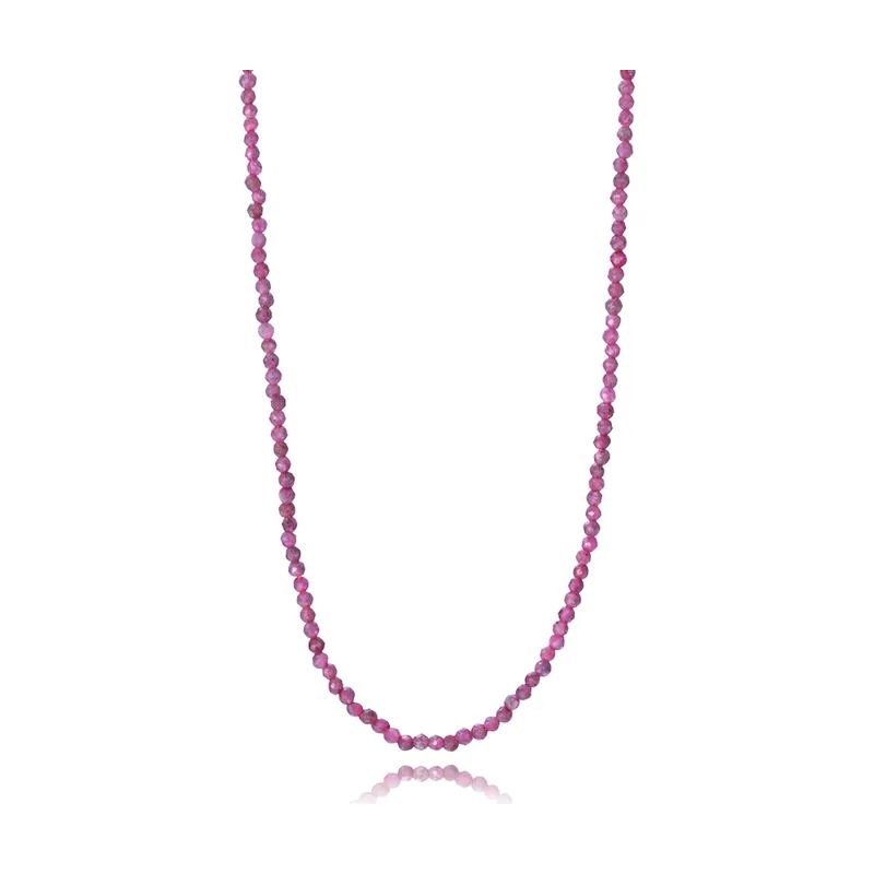 Collar de acero Ip dorado con piedras de rubíes naturales 14350C09017