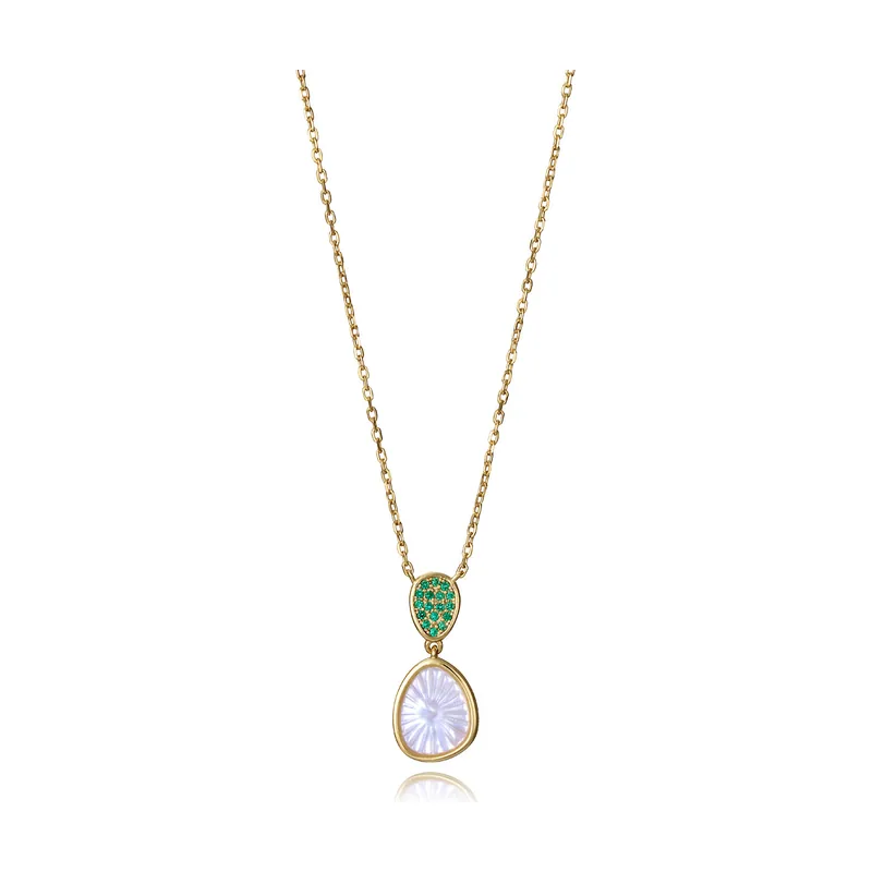 Collar de plata de primera ley con baño de oro con circonitas verdes y colgante con madre 2364C100-92