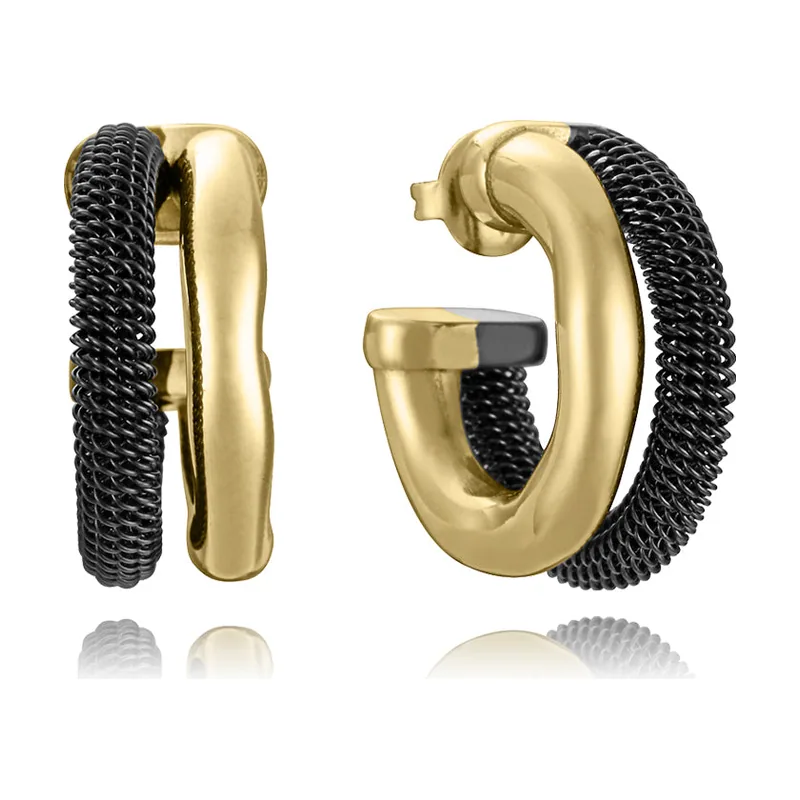 Pendientes de acero criolla doble en Ip dorado e Ip negro abierta colección Laura Escanes 14347E01010
