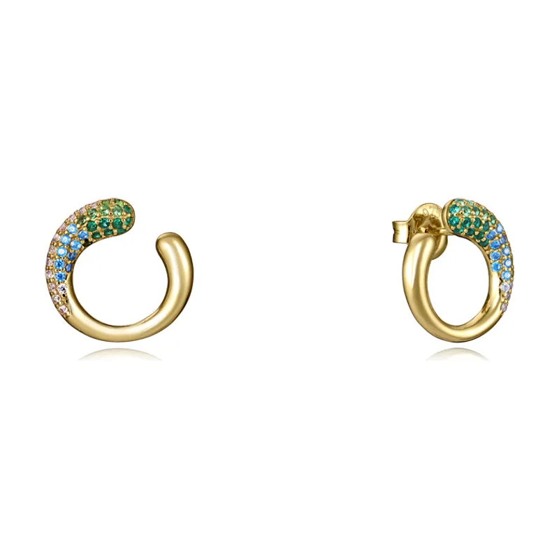 Pendientes Elegant de plata dorado con aro abierto y circonitas de colores 15117E100-39