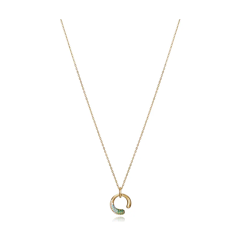 Collar Elegant de plata dorada con colgante de aro abierto con circonitas de colores 15117C100-39