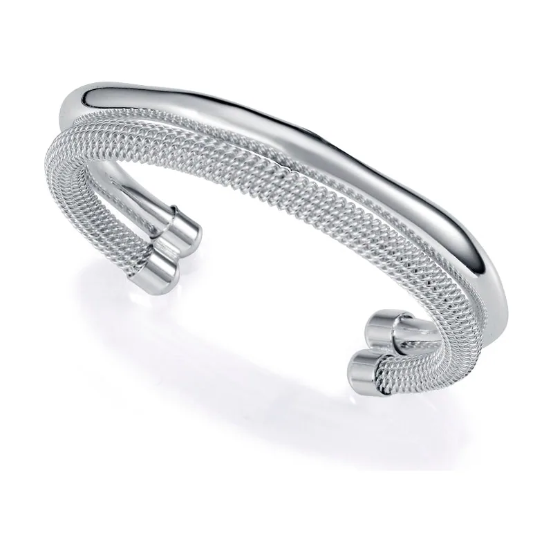 Pulsera de acero chapado de plata 999 rígida doble colección Laura Escanes 14346P01000