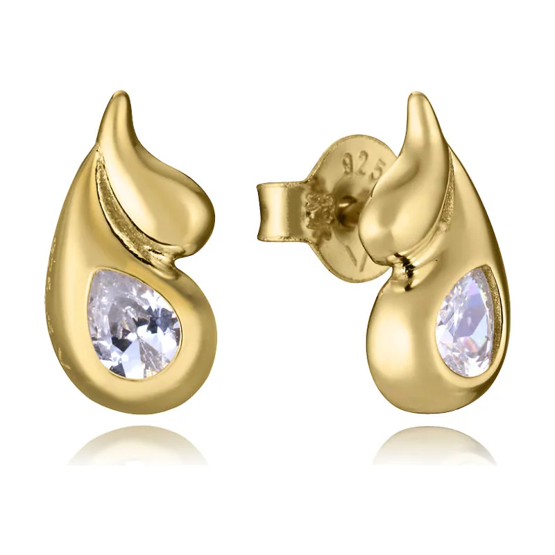 Pendientes de plata de primera ley con baño de oro con forma de doble gota y circonita 2356E100-30