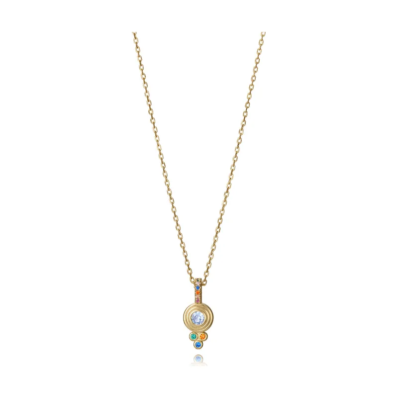 Collar de plata de primera ley con baño de oro y colgante con circonitas 2346C100-39