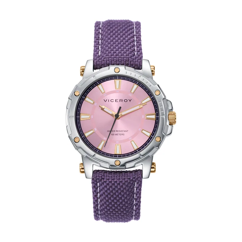 Reloj de mujer Heat con caja de acero y correa de Nylon morado 401178-77