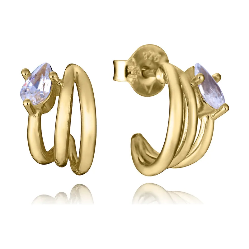 Pendientes de plata de primera ley con baño de oro, aro abierto triple con circonitas 2348E100-30