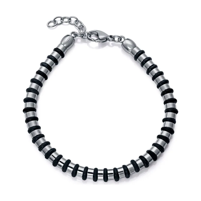 Pulsera de acero y silicona negra intercalada 15184P01010