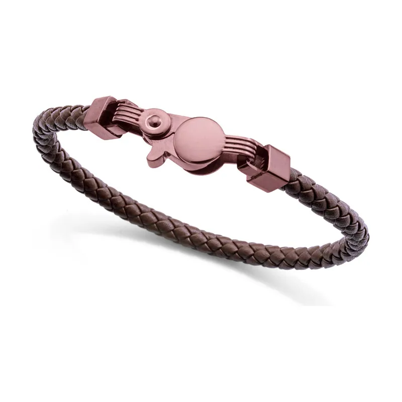 Pulsera de acero Ip marrón y piel marrón trenzada 15181P01011
