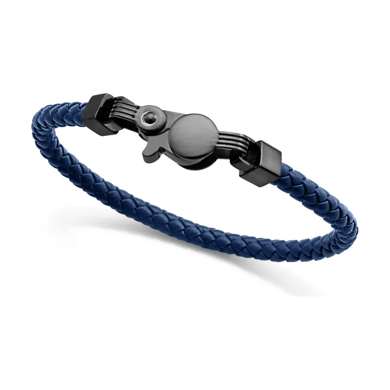 Pulsera de acero negro y piez azul trenzada 15181P01013