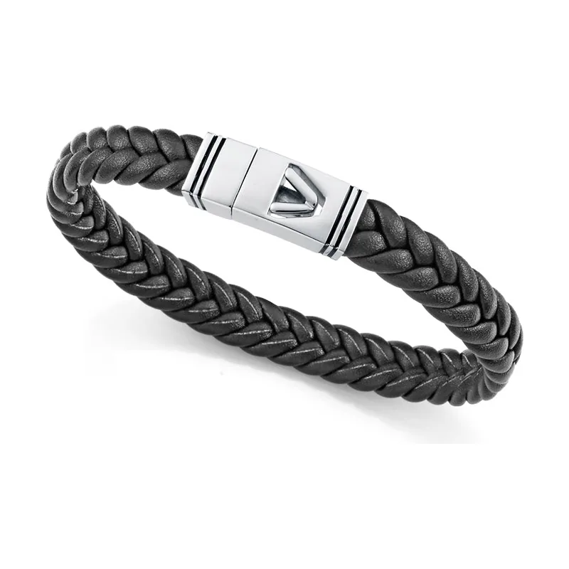 Pulsera de acero y piel negra con esmalete 14330P01010