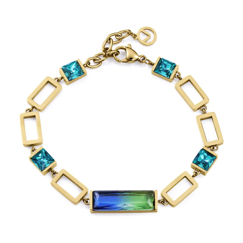 Pulsera de acero Ip dorado con cristales 14324P01012