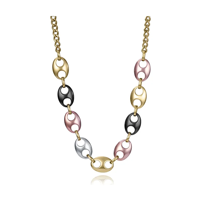 Collar de acero tipo calabrote con Ip dorado, negro y rosa 15174C01019