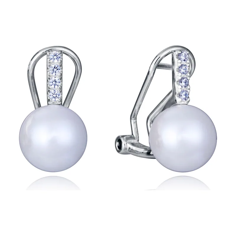 Pendientes de plata de primera ley con baño de rodio con perla sintética 2328E000-60