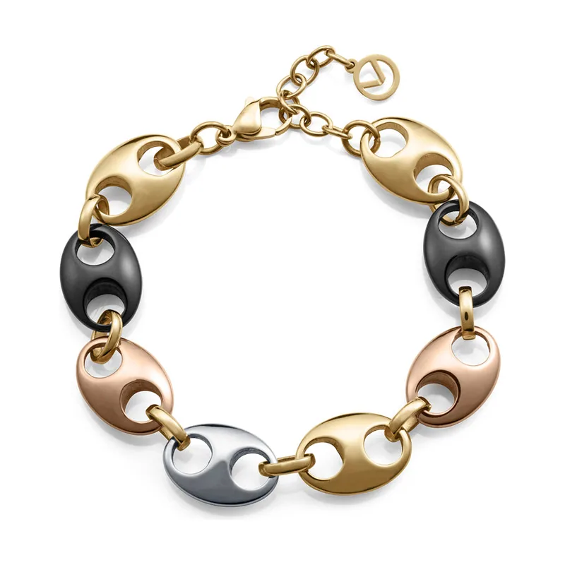 Pulsera de acero tipo calabrote con Ip dorado,negro y rosa 15174P01019