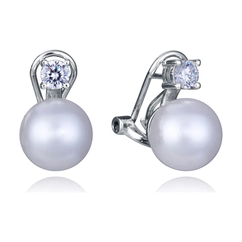 Pendientes de plata de primera ley con baño de rodio con perla sintética 2327E000-60