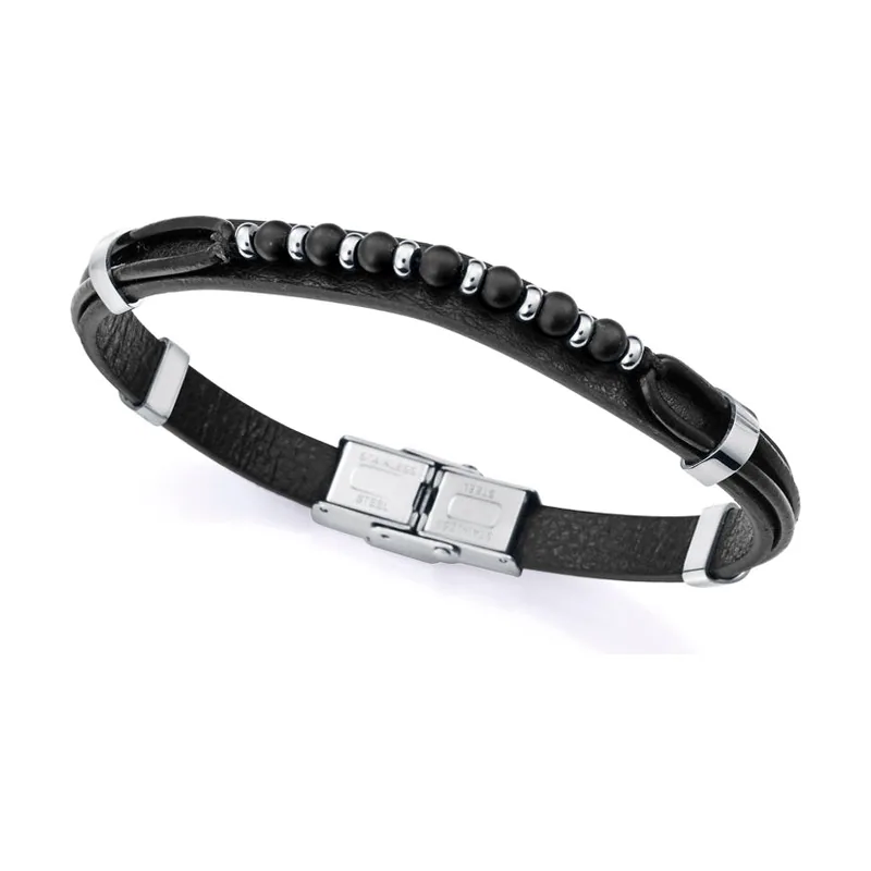 Pulsera de acero y piel 15169P01010