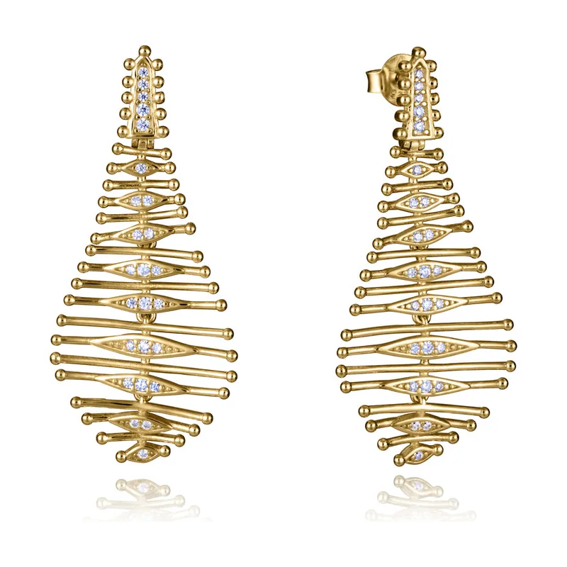 Pendientes de plata de primera ley con baño de oro forma de hoja 2318E100-30