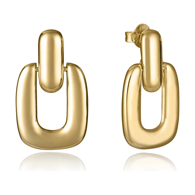 Pendientes de plata de primera ley con baño de oro con forma rectangular 2317E100-00