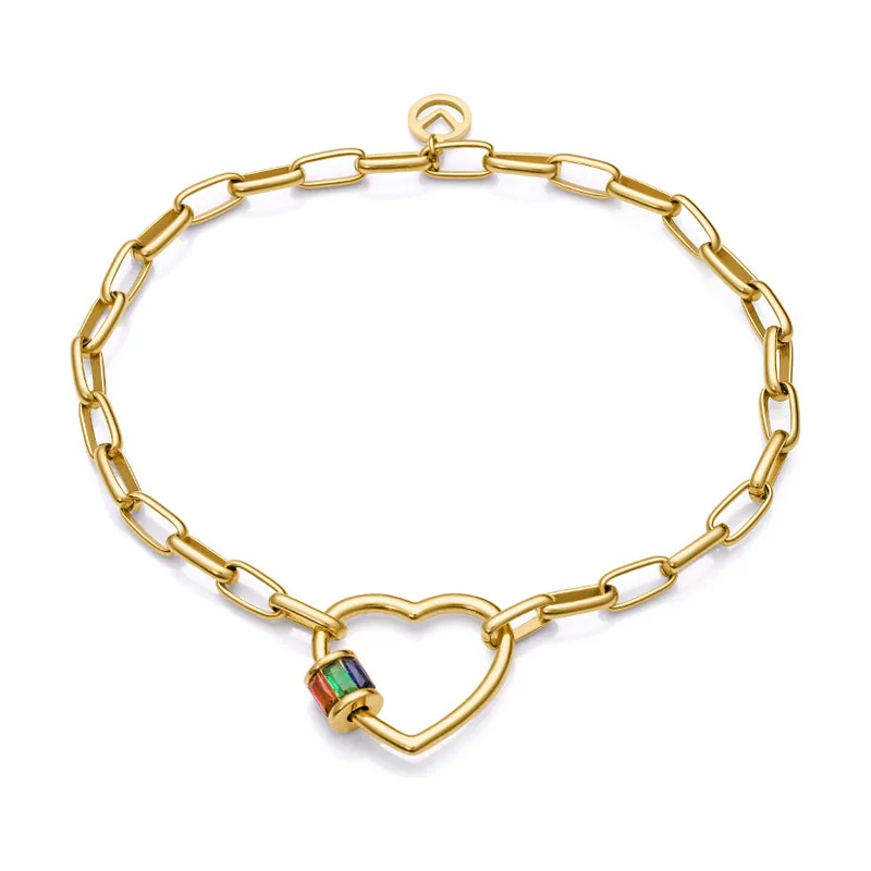 Pulsera Love de acero Ip dorado con motivo de corazón 1499P01012