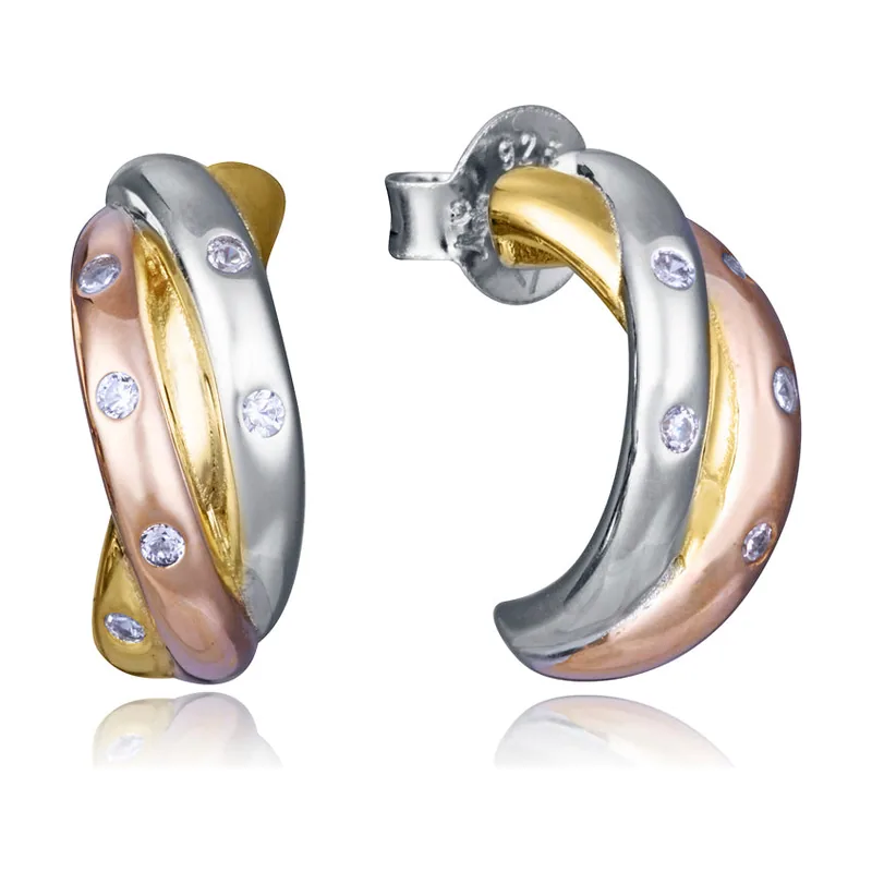 Pendientes de plata de primera ley con baño de oro tres aros abiertos 2310E100-30