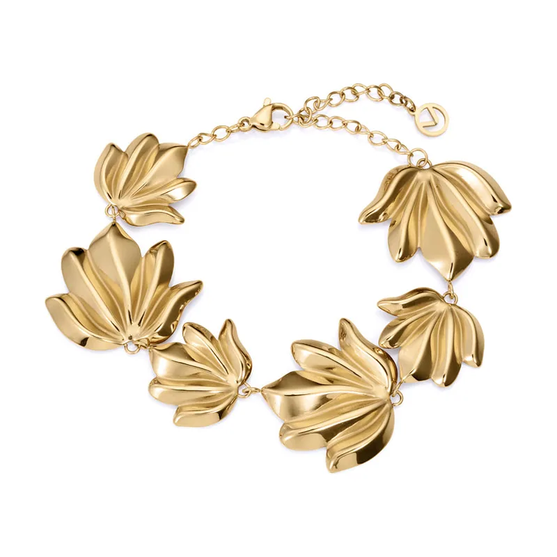 Pulsera de acero Ip dorado con forma de hoja 15158P01012