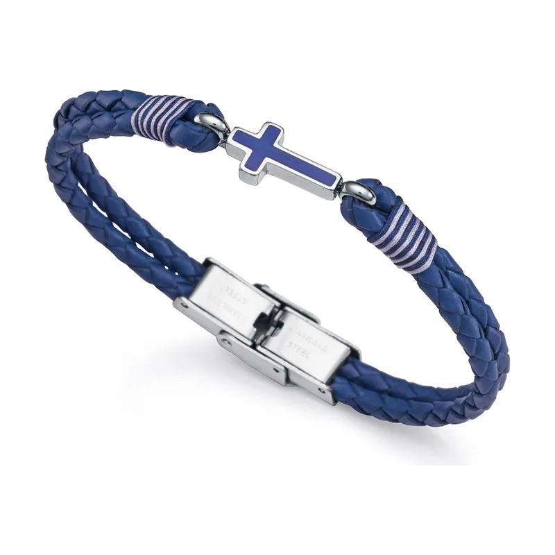 Pulsera Next de acero con cuero trenzado color 1488P01013