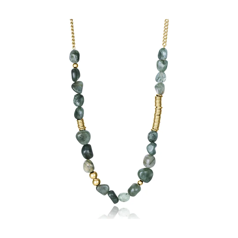 Collar de acero Ip dorado y piedras naturales 15156C09016