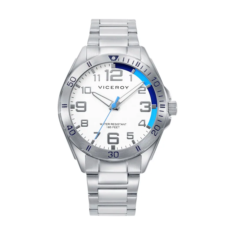 Reloj caja y brazalete de acero, movimiento cuarzo. Pulsera de acero y piel azul de regalo 401423-04