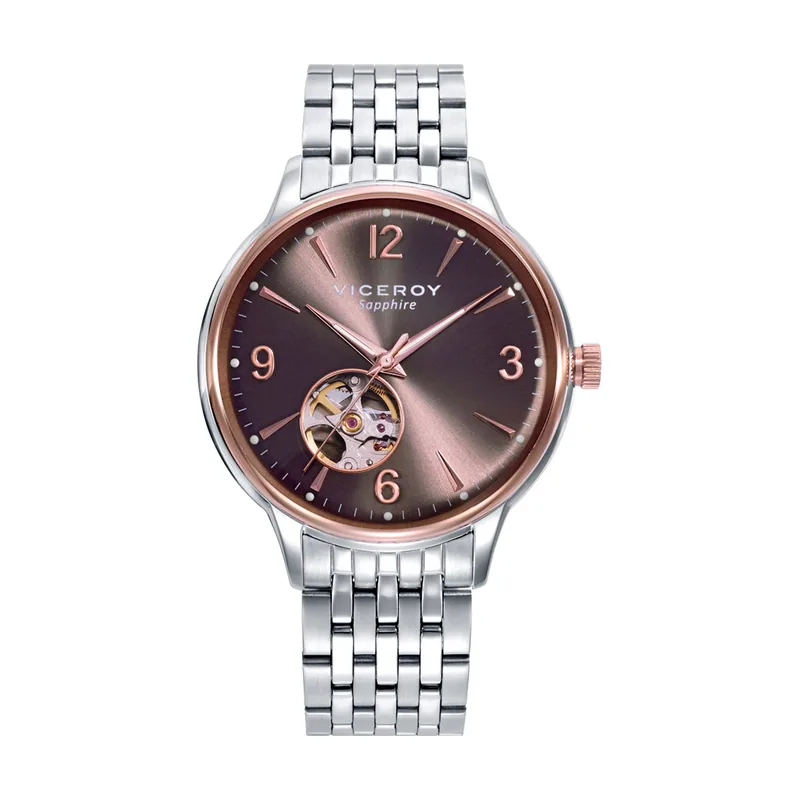 Reloj caja bicolor acero e IP rosa con cristal zafiro 5 ATM y brazalete de acero con movimiento automático 401413-95