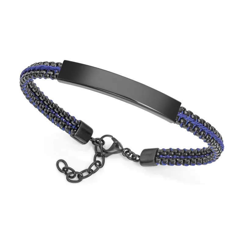 Pulsera de acero Ip negro entrelazado con cordón 14302P01013