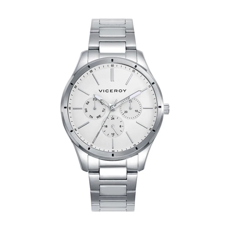 Reloj de acero con esfera blanca y movimiento de cuarzo 401387-07