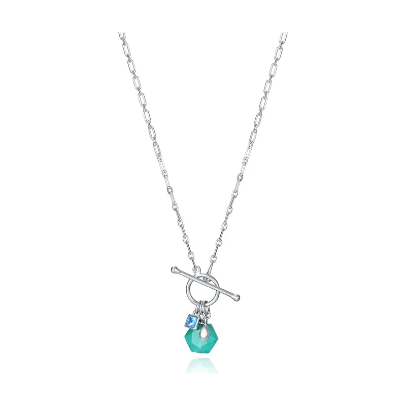 Collar de plata de primera ley con baño de rodio con piedras naturales 13227C000-49