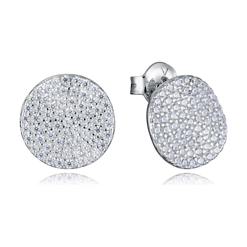 Pendientes de plata de ley con baño de rodio y círculo con circonitas 13211E000-30