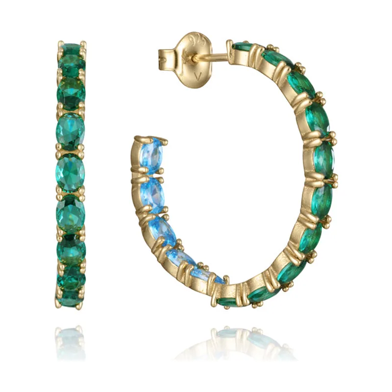 Pendientes de aro de plata de ley con baño de oro y circonitas en color 13190E100-39
