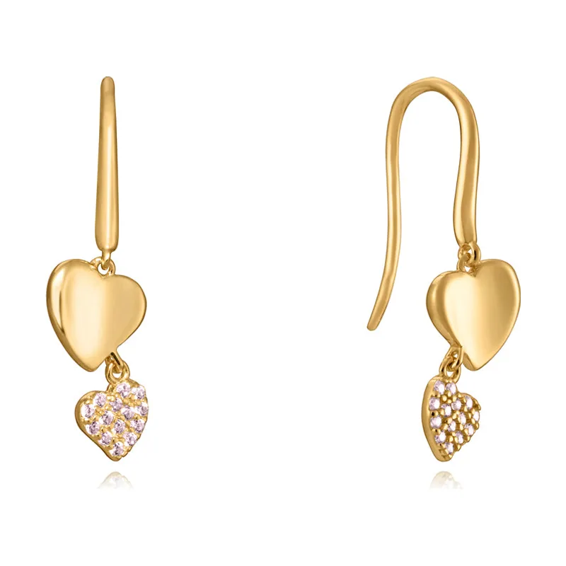 Pendientes Love de plata bañados en oro con corazones de circonitas 13125E100-36