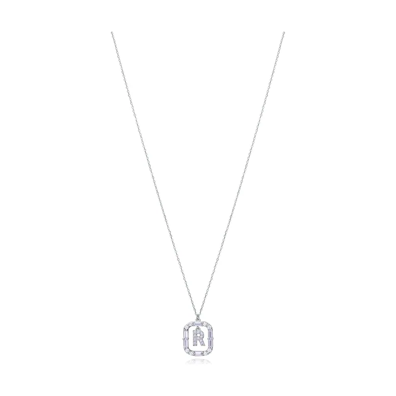 Collar Elegant de plata de ley con letra R con baño de rodio y circonitas 13181C000-30R