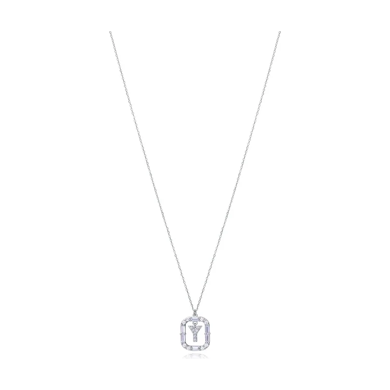 Collar Elegant de plata de ley con letra y con baño de rodio y circonitas 13181C000-30Y