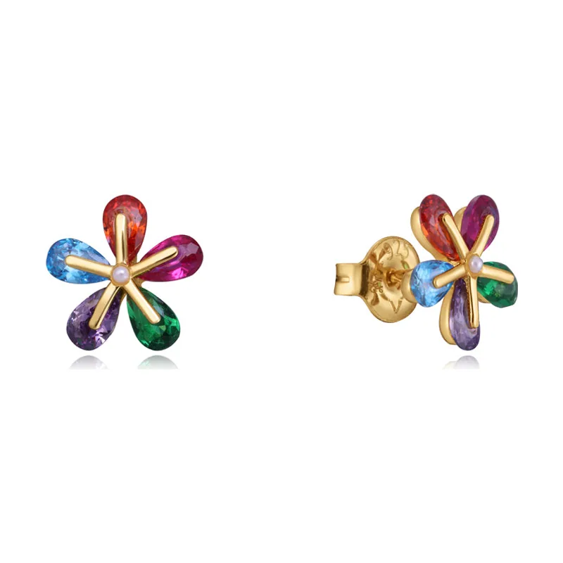 Pendientes Elegant de plata de ley con baño de oro y cristales de colores 13083E100-99