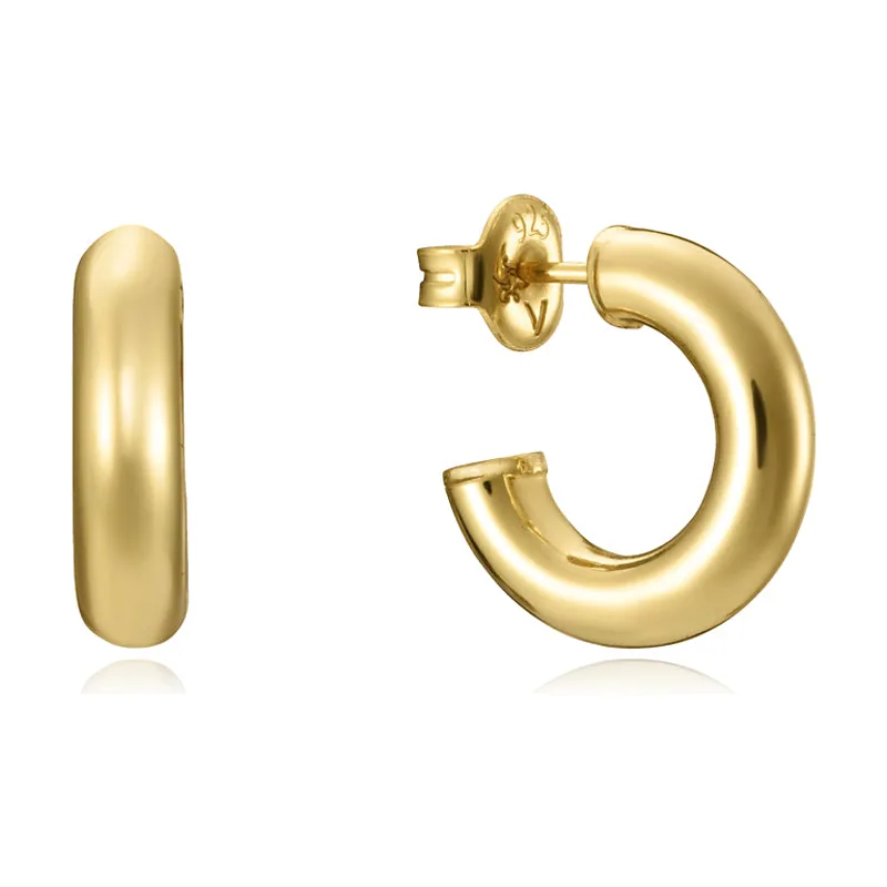 Pendientes Trend tipo aro de Plata de Ley con baño de oro y 16 mm de diámetro interior 13064E100-06