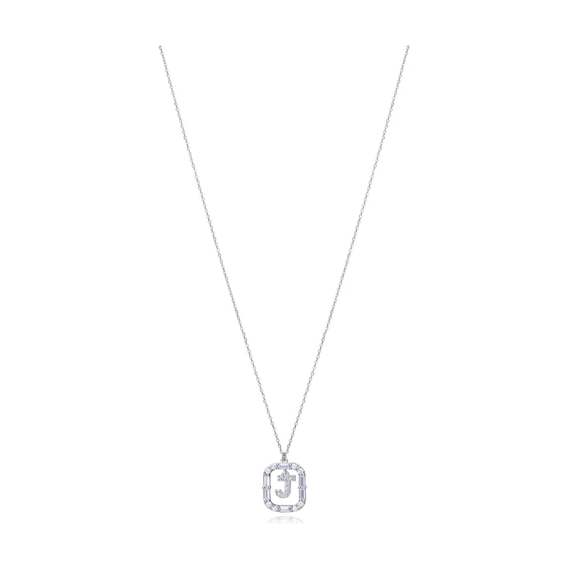 Collar Elegant de plata de ley con letra J con baño de rodio y circonitas 13181C000-30J