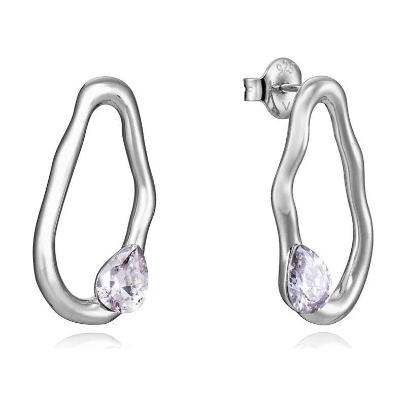 Pendientes ovalados Elegant de plata de ley con baño de rodio y circonita 13176E000-30