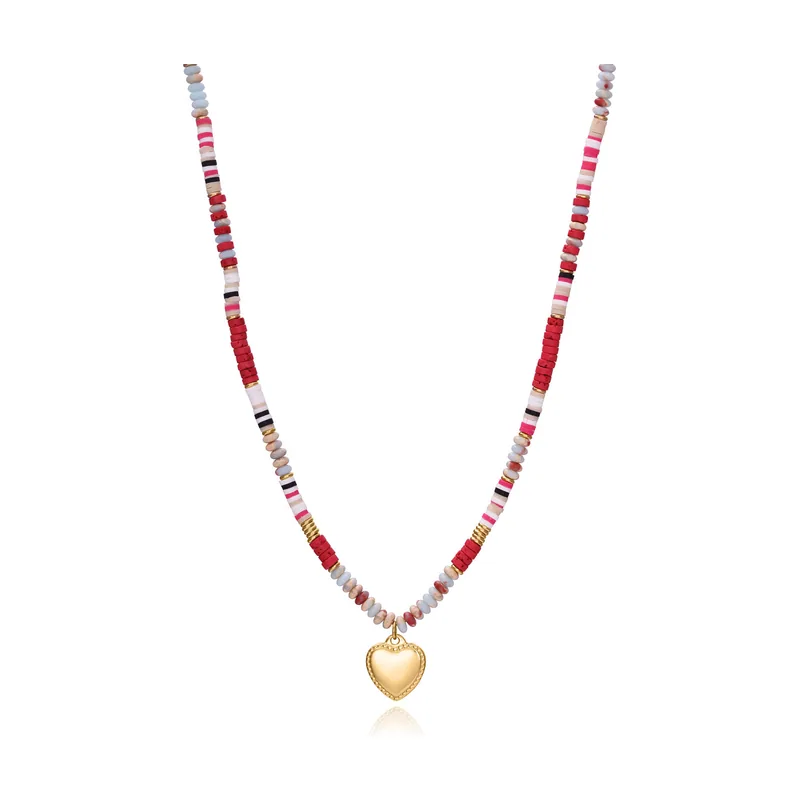 Collar Love de acero IP dorado con piedras y colgante corazón 14002C09019