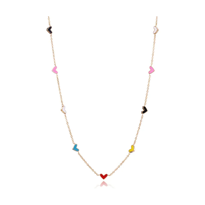 Collar Love de acero Ip dorado con corazones y esmaltes de colores 14001C01012
